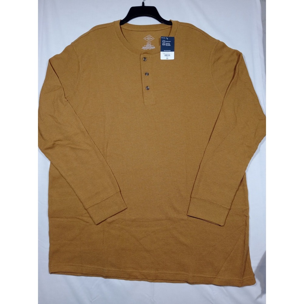 St John's Bay  Men's  Thermal Henley 3XLT Supersoft Buckhorn Brown Waffle Knit